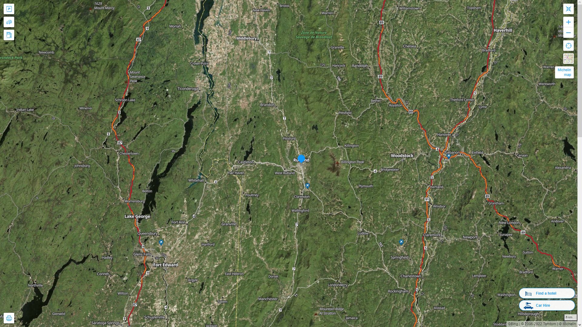 Rutland Vermont Highway and Road Map with Satellite View